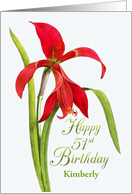 Jubilant Red Lily 51st Birthday Wishes, Custom Name card
