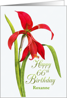 Jubilant Red Lily 66th Birthday Wishes, Custom Name card
