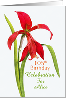 Jubilant Red Lily 105th Birthday Party Invitation, Custom Name card