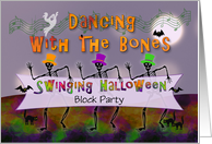 Swinging Halloween Skeletons Block Party Invitation card