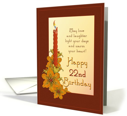 Happy 22nd Birthday Tiger Lily Candle card (476166)