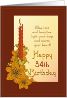 Happy 34th Birthday Tiger Lily Candle card