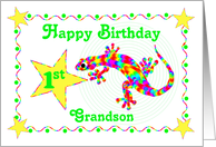 Grandson 1st Birthday Grandson Rainbow Salamander card