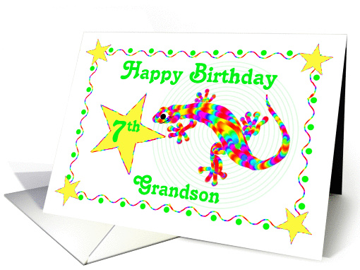 Grandson 7th Birthday Rainbow Salamander card (532997)