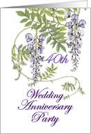 40th Wedding Anniversary Party Invitation, Purple Flowers card