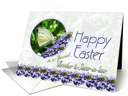 Happy Easter Brother and Sister-in-law Butterfly and Flowers card