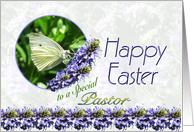 Happy Easter to Pastor Butterflies and Flowers card