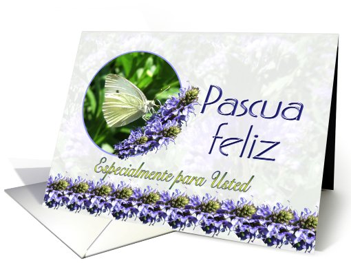 Spanish Happy Easter Pascua feliz Butterfly and Flowers card (590379)