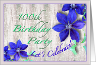 100th Birthday Party Invitation Purple Clematis card