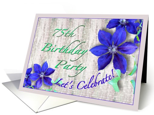 75th Birthday Party Invitation Purple Clematis card (618847)
