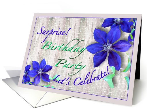 Surprise Birthday Party Invitations Purple Clematis card (618858)