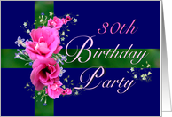 30th Birthday Party Invitations Pink Flower Bouquet card