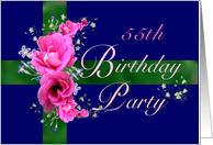 55th Birthday Party Invitations Pink Flower Bouquet card