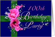 100th Birthday Party Invitations Pink Flower Bouquet card