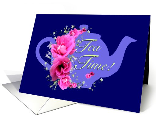 Tea Time Invitations Pink Flower Bouquet card (626429)