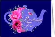 Birthday Tea Invitations Pink Flower Bouquet card