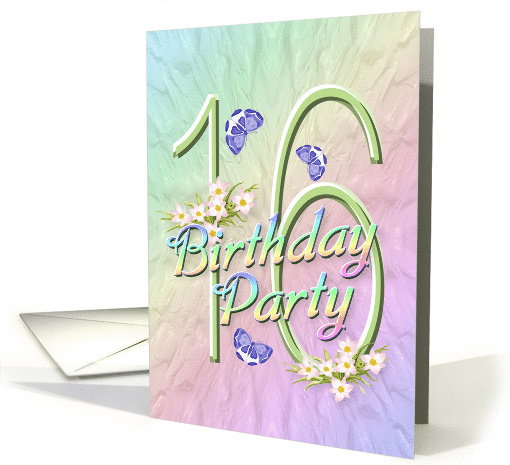 16th Birthday Party Invitations Flowers and Butterflies card (627622)