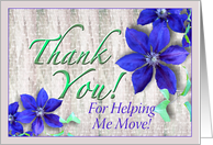 Moving Help Thank You Purple Clematis card