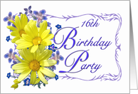 16th Birthday Party Invitations Yellow Daisy Bouquet card