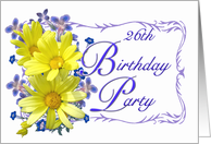 26th Birthday Party Invitations Yellow Daisy Bouquet card