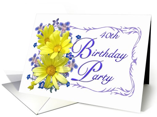 40th Birthday Party Invitations Yellow Daisy Bouquet card (638245)