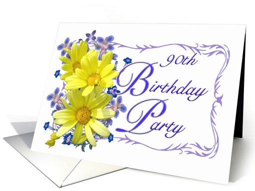 90th Birthday Party Invitations, Yellow Daisy Bouquet card (639561)
