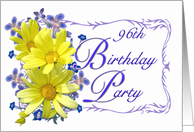 96th Birthday Party Invitations Yellow Daisy Bouquet card