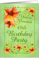 45th Birthday Party Invitation, Apricot Flowers card