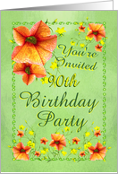 90th Birthday Party Invitations Apricot Flowers card