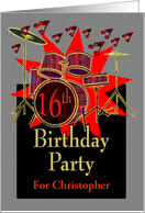 16th Birthday Party Invitation Musical Drums Custom Name card