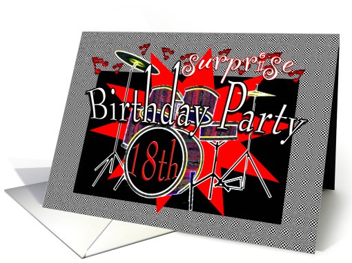 18th Surprise Birthday Party Invitation Musical Drums card (659099)