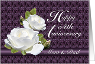 54th Anniversary for Parents, White Roses card