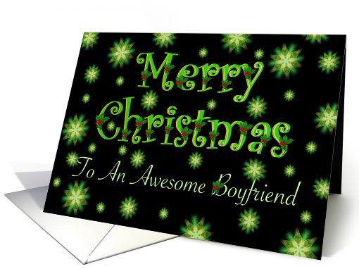 Boyfriend Merry Christmas Green Stars and Holly card (673446)