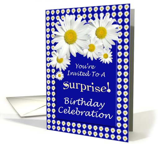 Surprise Birthday Party Invitations Cheerful White Daisies card