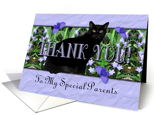 Parents Thank You Flowers, Butterflies and Cat card (710075)