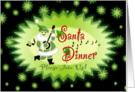 Christmas Dinner Party Green Stars and Musical Santa card