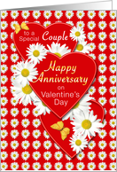 Couple Anniversary on Valentine’s Day Daisies and Hearts card