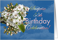 Surprise 55th Birthday Invitation with White Spring Flowers card