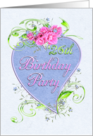 26th Birthday Party Pink Flowers Blue Heart Invitations card