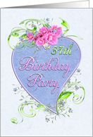 57th Birthday Party Pink Flowers Blue Heart Invitations card