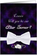 Cousin, Please Be Our Altar Server Elegant White Bow Tie card