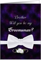 Brother, Be My Groomsman Elegant White Bow Tie card