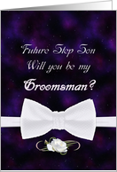 Future Step Son, Be My Groomsman Elegant White Bow Tie card