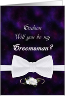 Godson, Be My Groomsman Elegant White Bow Tie card