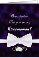 Grandfather, Be My Groomsman Elegant White Bow Tie card