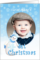 Custom Name 1st Christmas Snowman Photo Card