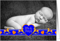 Baby Boy Birth Announcement Rocking Horse Photo Card