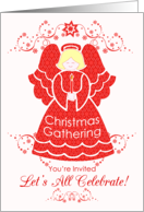 Red Lace Angel Christmas Party Invitation card