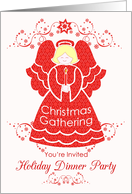 Red Lace Angel Christmas Dinner Invitation card