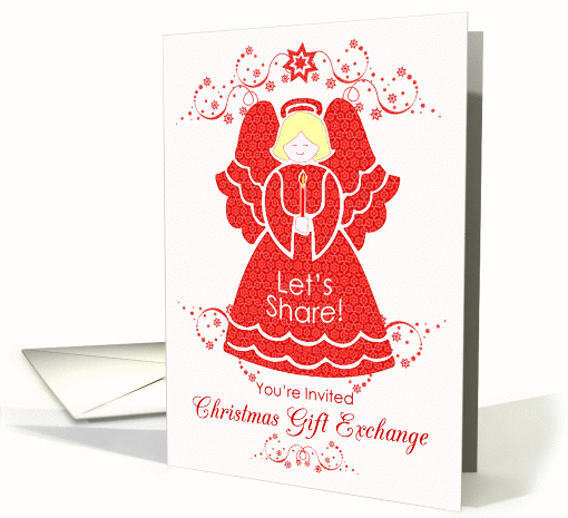 Red Lace Angel Christmas Gift Exchange Party Invitation card (964561)